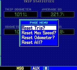 SECTION 10 AUX PAGES Utility Page: Trip Statistics Resetting trip statistics readouts: 1) Select Trip Statistics from the Utility Page, using the steps described at the beginning of this section.