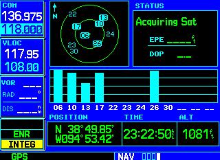 SECTION 1 INTRODUCTION Satellite Status Page The Satellite Status Page (Figure 1-10) appears as the GNS 530 attempts to collect satellite information.