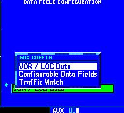 SECTION 10 AUX PAGES Setup Page: Data Field Configuration Configuring the Auxiliary Data Field: 1) Select Data Field Configuration from the Setup Page, using the steps described at the beginning of