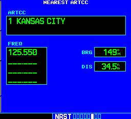 SECTION 2 COM Selecting a COM frequency for a nearby flight service station (FSS) or center (ARTCC): 1) Turn the large right knob to select the NRST Page Group.
