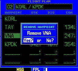SECTION 5 FLIGHT PLANS Deleting a waypoint from an existing flight plan: 1) Press the FPL Key and turn the small right knob to display the Flight Plan Catalog Page.