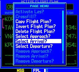 SECTION 5 FLIGHT PLANS Selecting an arrival for a direct-to or flight plan destination airport: 1) Select the Select Arrival?