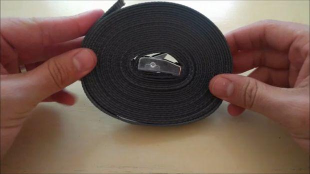 strap Sew a metal slider to each end of the handle strap On each foot strap, sew a swivel clip to one and and a locking carabiner to the other Tightly roll up up each