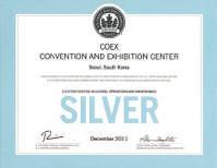 Coex GREEN INITIATIVES Leed Certificate Coex was the first convention center in Asia to receive the silver LEED (Leadership in Energy and Environmental Design certificate) from the U.S. Green Building Council.