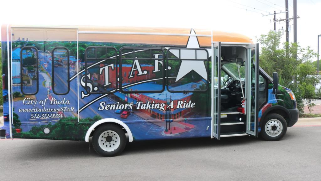 Starting Nov. 1, 2018, the City of Buda's S.T.A.R. (Seniors Taking A Ride) Program will add an extra day to its schedule. The S.T.A.R bus will now also provide services on Thursdays from 11 a.m. to 2 p.