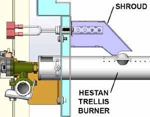 The burner should fully seat with the orifice protruding into the air shutter as far as possible (see image on pg.