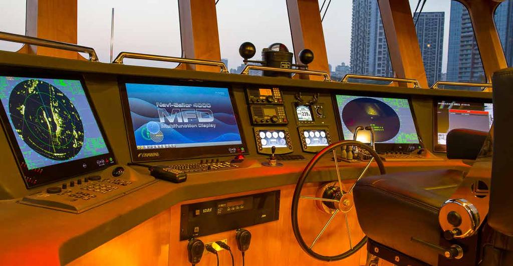 Forward of the galley, the pilothouse is the command where most of the ship s controls and displays are collected.