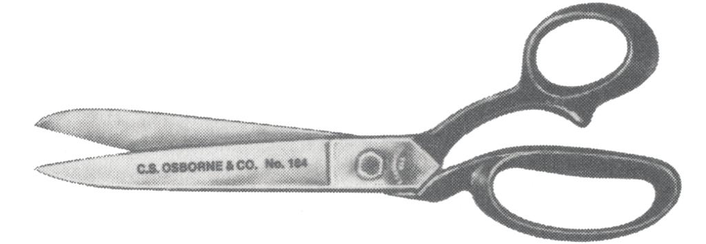 SCISSORS BELT AND LEATHER Inlaid blades 8½" long, 3" length of cut.
