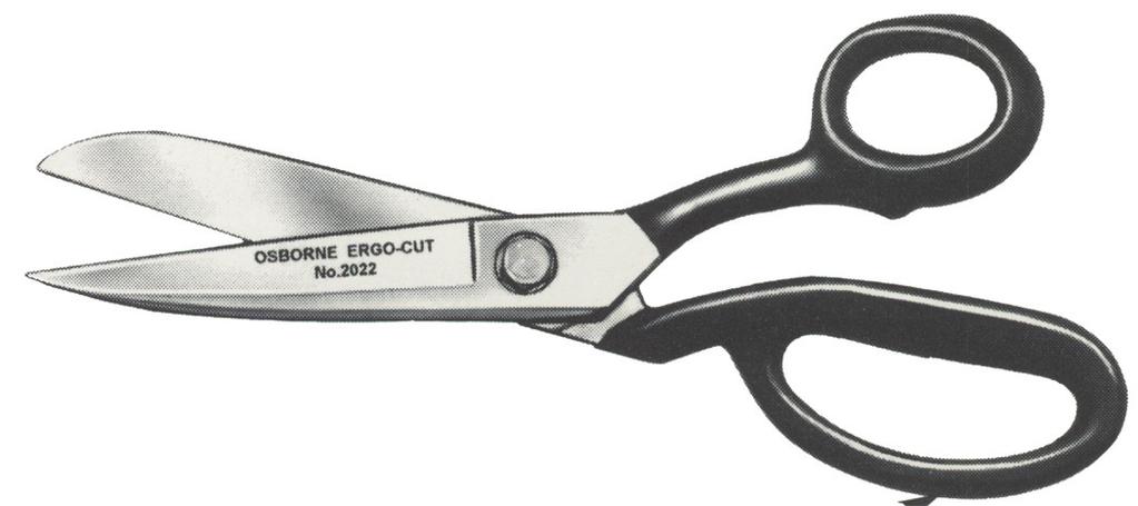 ERGO-CUT SCISSORS #2022 Premium heavy duty shear with black cushion grip handles designed to cut multiple layers of fabric simultaneously. Hardened for long life.