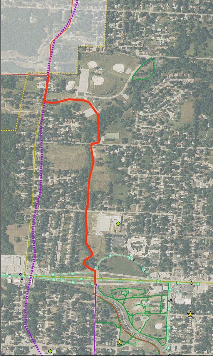 : Segment 6 map Silver Ln 0.97. orth River Boulevard from Mallinson Road to Mill Creek Drive, then off-road trail following Mill Creek south to US Highway 24 exit ramps.
