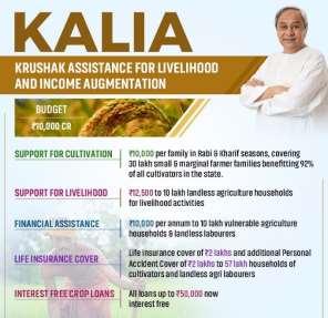 KALIA scheme - Odisha Odisha has recently announced the Krushak Assistance for Livelihood and Income Augmentation (KALIA) scheme.