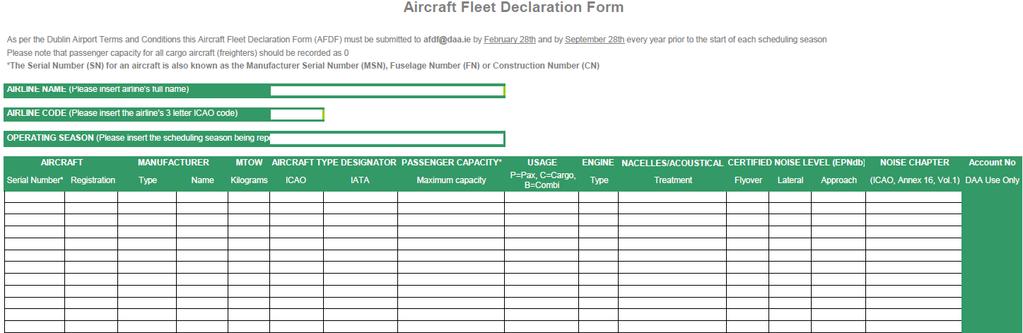 Appendix 1: Aircraft Fleet Declaration Form A soft copy of this form is