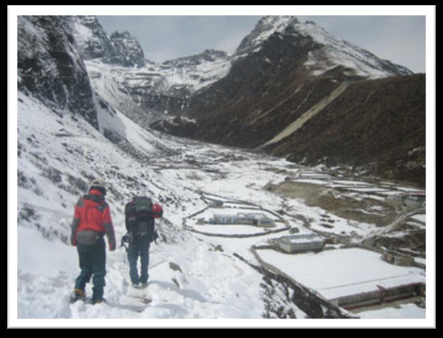 We walk along a very pleasant trail under soaring peaks to Thamserku and further down overlooking magnificent view of the great giant snow peaks from Everest, Nuptse, Lhotse, Ama Dablam, Thamserku