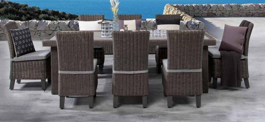 The detailed smoke grey resin wicker is tightly woven around a