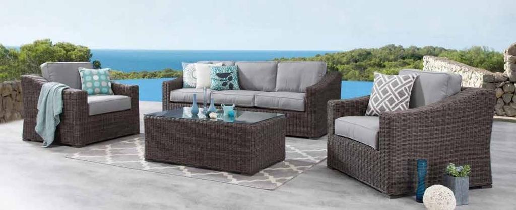 Complete with Ash Grey Sunbrella cushions that are low-maintenance and