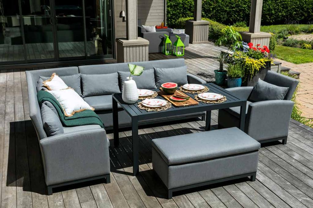 This collection s trendy cool, grey tones will help owners invoke the feeling of an outdoor