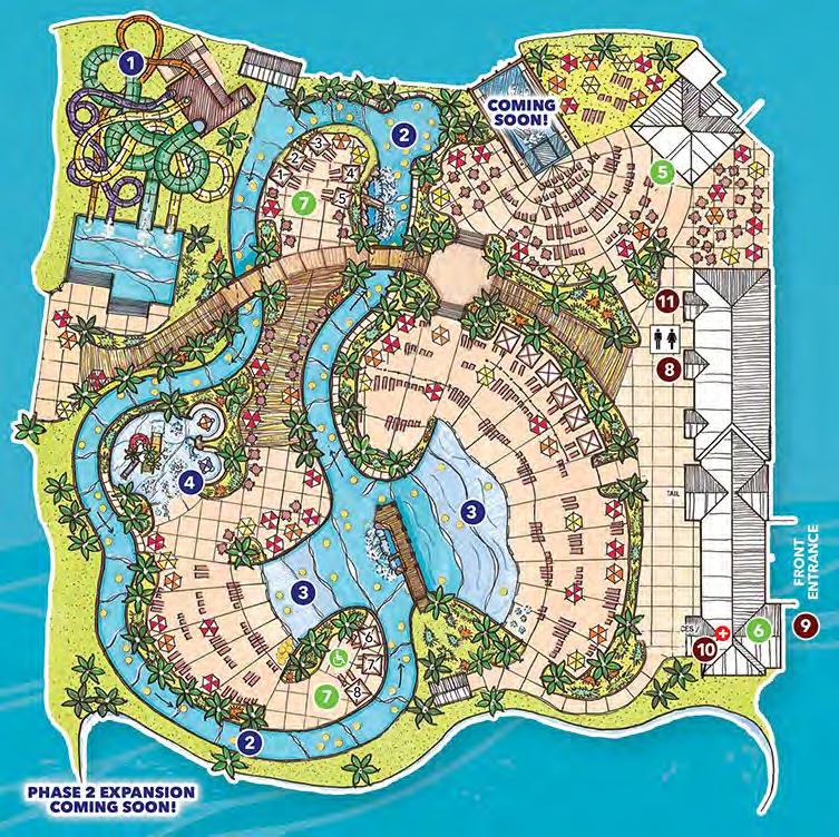 Map of Attractions & Amenities 1 S.O.S (Surf On Slides) Four, 4-story-high slides for your enjoyment; 2 enclosed and 2 open.