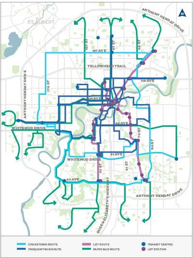 2.3.1 PRIMARY TRANSIT NETWORK The Primary Transit Network will be a collection of transit routes connecting areas throughout the city and includes LRT, precursor Bus Rapid Transit, a frequent transit