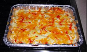CAMP RECIPE: Buffalo Chicken Dip Great to make ahead and freeze in aluminum pans. 2 8oz pkg cream cheese 2 cans chicken or 2 cups cooked chicken I buy rotisserie chickens and bone them.