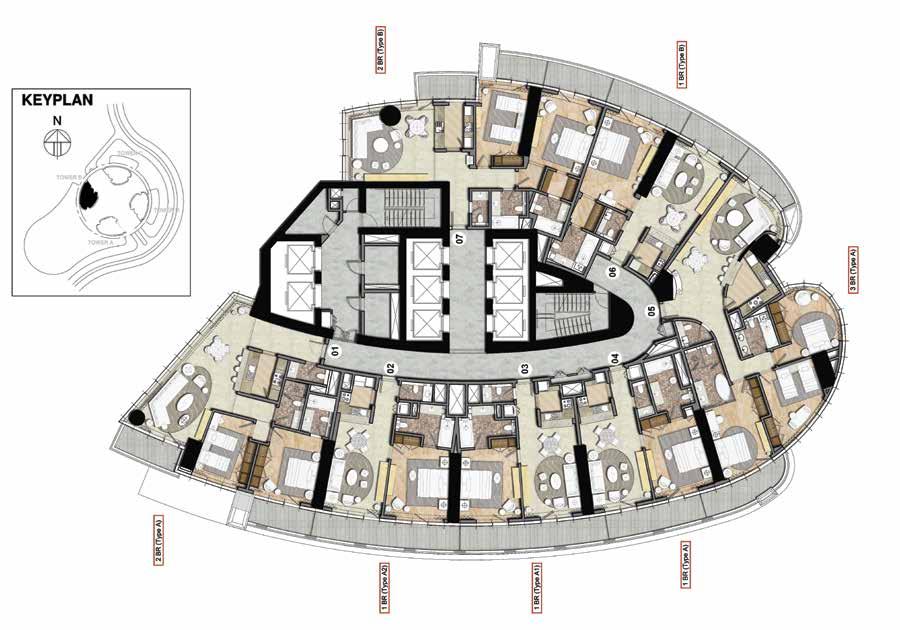 TOWER B / TYPICAL FLOOR PLAN / LEVELS 10-23 & 26-46 TOWER B / TYPICAL FLOOR PLAN / LEVELS 49-69 Disclaimer: All pictures, plans, layouts, information, data and details included in this brochure are