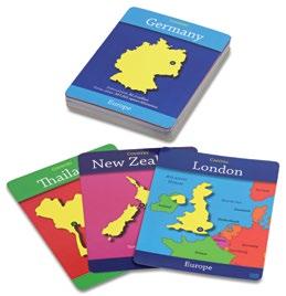 Fifty jumbo-sized cards have countries or states on one side and capitals on the other, along with