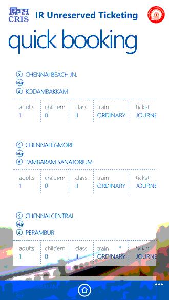 Transaction Flow in Quick Booking: The frequent travel route will be displayed along with default class, ticket type, train type, number of passengers. The passenger will select the route.