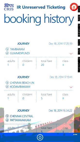 Booking History The passenger can view the last 5 booked ticket details.
