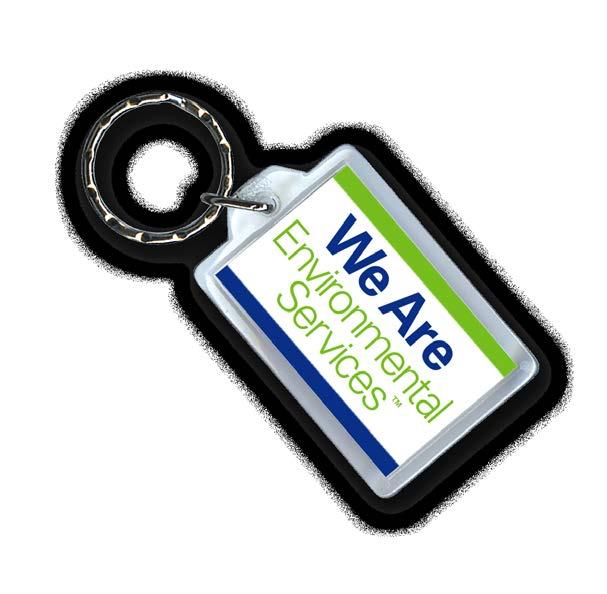 GIFTS & GADGETS ES16 New! Acrylic Key Tag Rectangular acrylic key tag with a metal split ring attachment.
