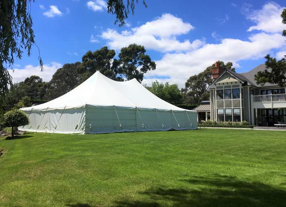 Peg & pole marquees Marquees with internal centre poles and guy ropes around the perimeter, must be erected on grass.