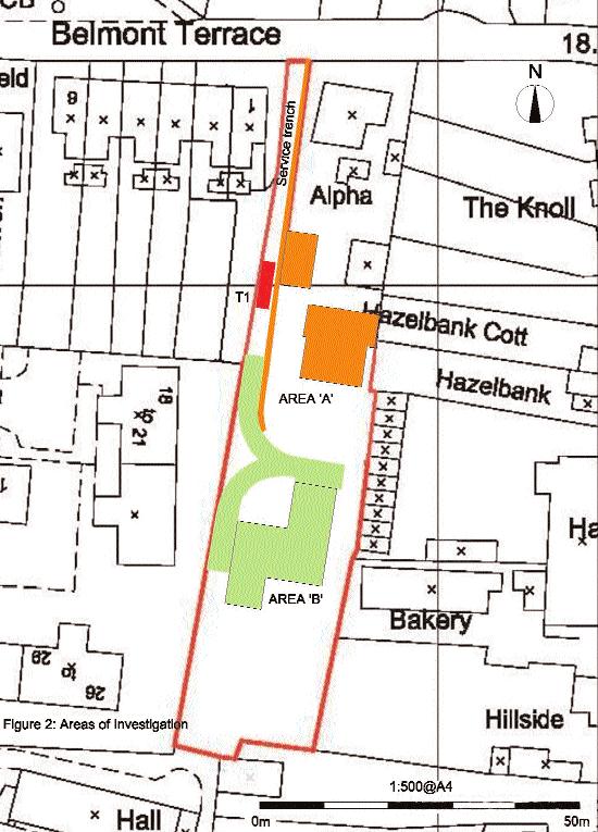 Figure 2. Plan of Proposed Development. showing areas watched in Area A (orange)and Area B (green).
