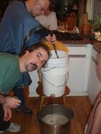 been constructed using three white buckets, the last with a spigot to drain the finished wort back into the heating pot. Remember that odd term, Later tun?