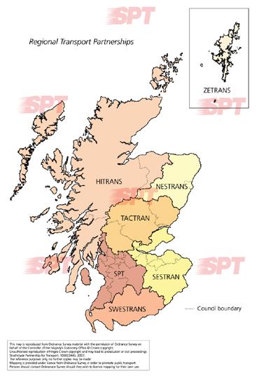 About SPT One of 7 Regional Transport Partnerships (RTPs) Transport (Scotland) Act 2005 12 councils and