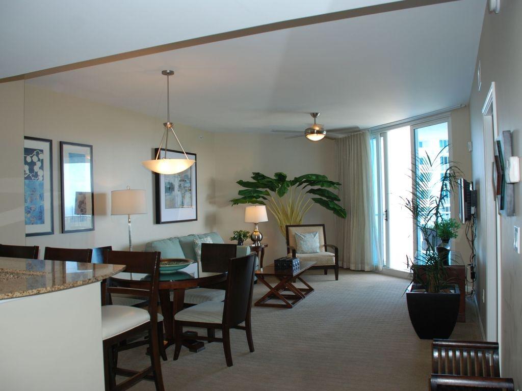 The condo has a poolside balcony and great views of the gulf and the large landscaped pool.