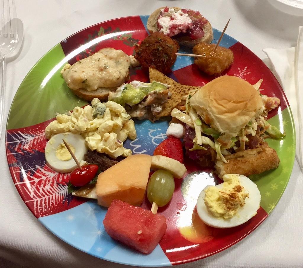 During happy hour, out of the woodwork came hearty appetizers, prepared beforehand by someone from each rig. To be realistic, nobody needs more food after one of our events.