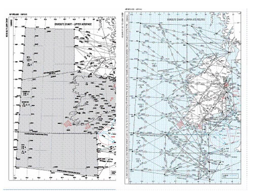 Figure 7 New and Previous Shannon ATS Route Structure Close co-operation between NATS and the IAA has already identified the possibilities for establishing a network of flight-plannable, long
