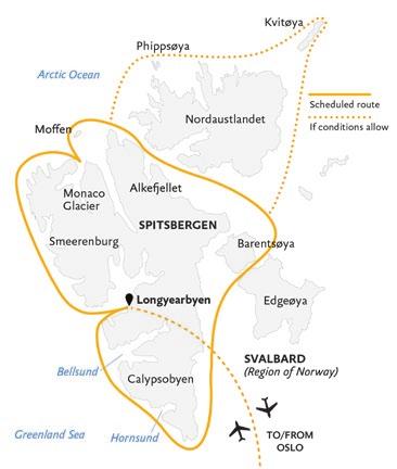 DAY 2 EMBARKATION DAY IN LONGYEARBYEN, SVALBARD This morning, the group will transfer to the airport and board our private charter flight to Longyearbyen, Spitsbergen s largest