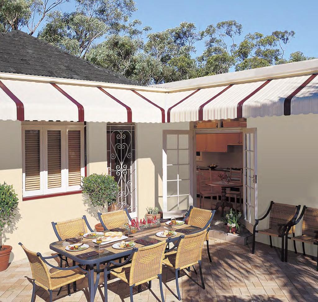 decorative of the fixed range B Luxaflex Kingston Metal Awnings shown with