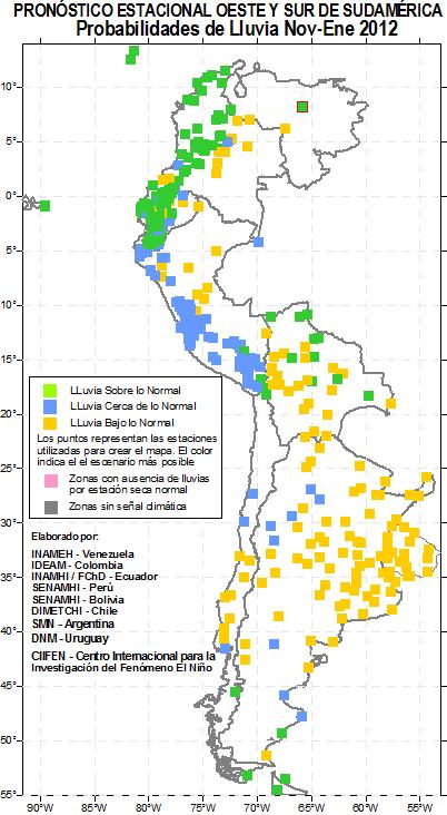 Regional rainfall forecast November 2011 - January 2012 Venezuela: More probabilities of in the country.