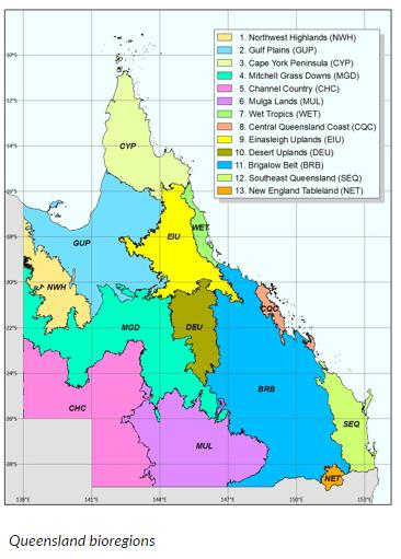 Bioregion: The first part of the code number refers to the bioregion - considered the primary level of biodiversity classification in Queensland.