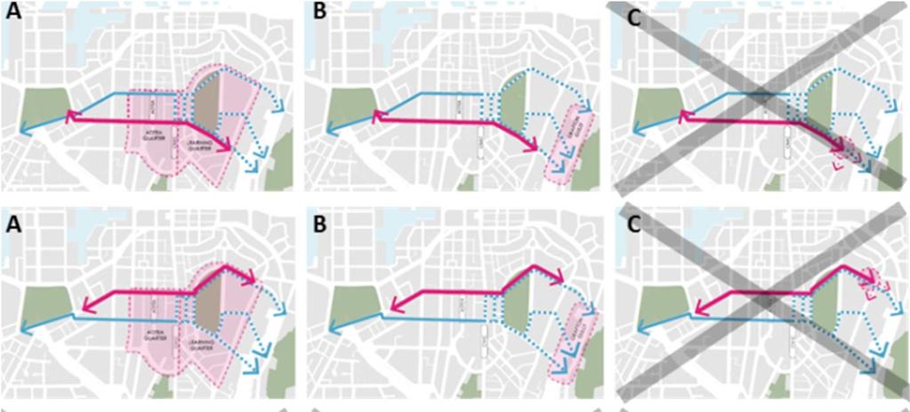 5.2 Long list options 1 Taking into account the bus route and cycle route patterns in Appendix D, the options developed for the workshop included the bus or cycle facilities to be focused along