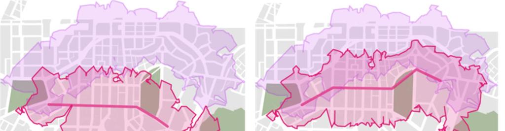 5.5 Bus provision and pedestrian connections Figure 5.7 shows the pedestrian catchment of the three key east west corridors Victoria Street, Wellesley Street and Cook Street/ Mayoral Drive.