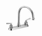 Cartridges, Goose Neck Spout, 4 Hole Installation, With Matching Spray, PO-240SS AE - 915S PO - 240SS Two Handle Kitchen Faucet, Metal Lever Handles, Ceramic Cartridges, Goose Neck