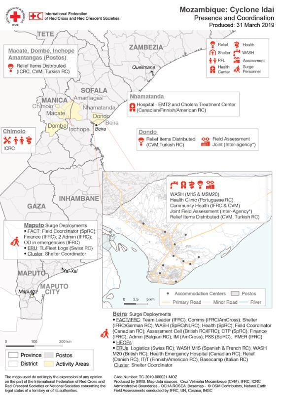RESPONSE CAPACITY & GAPS National Society capacity and response The IFRC scaled up immediately the support to the Mozambique Red Cross Society and initially deployed a team to Beira on the 16th of