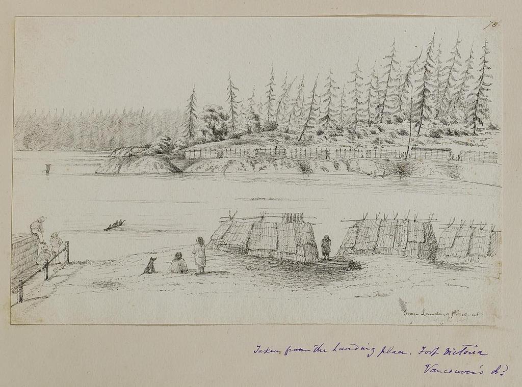 A Clallam Mat Lodge Village near Fort Victoria. By Grant Keddie, Curator of Archaeology, Royal B.C. Museum. Copyright 2013.