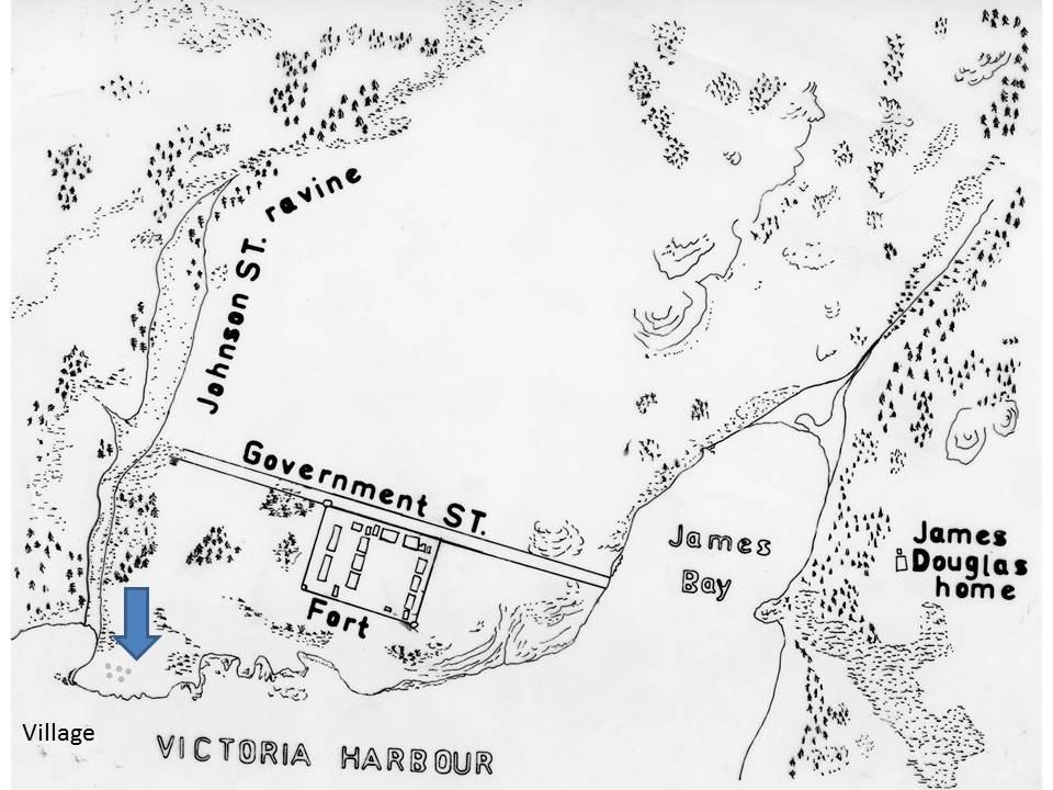 Figure 3. The blue arrow shows the location of the mat lodge village. Author s sketch of the 1850 s landscape.