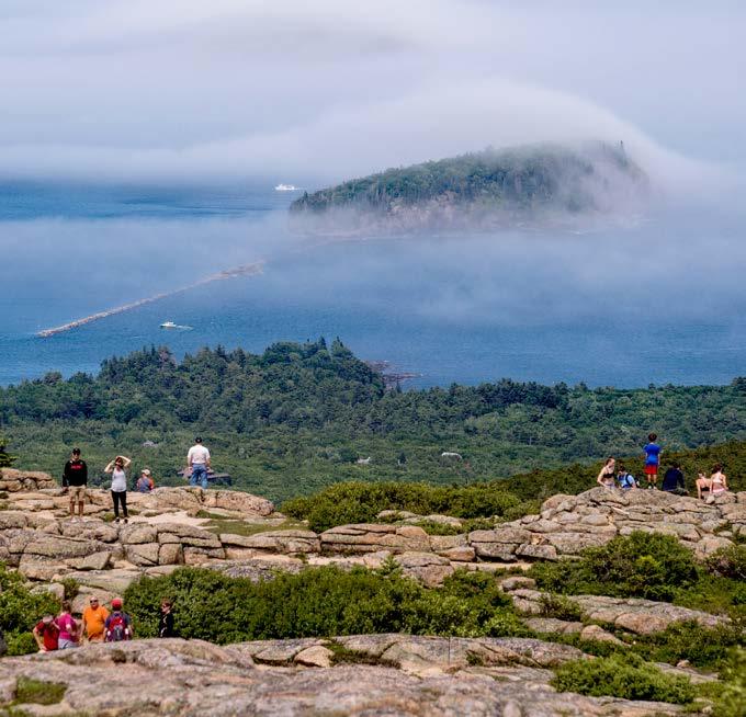 The largest part of Acadia National Park is on Mount Desert Island. More than twenty mountains rise from the sea here. At 1,530 feet (466 m), Cadillac Mountain is the tallest.