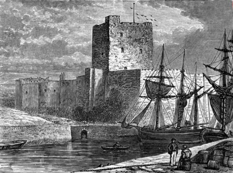 Fig. 7. Carrickfergus Castle, from Picturesque Views of Ireland, 1884. Note window sizes on the south face of the keep.