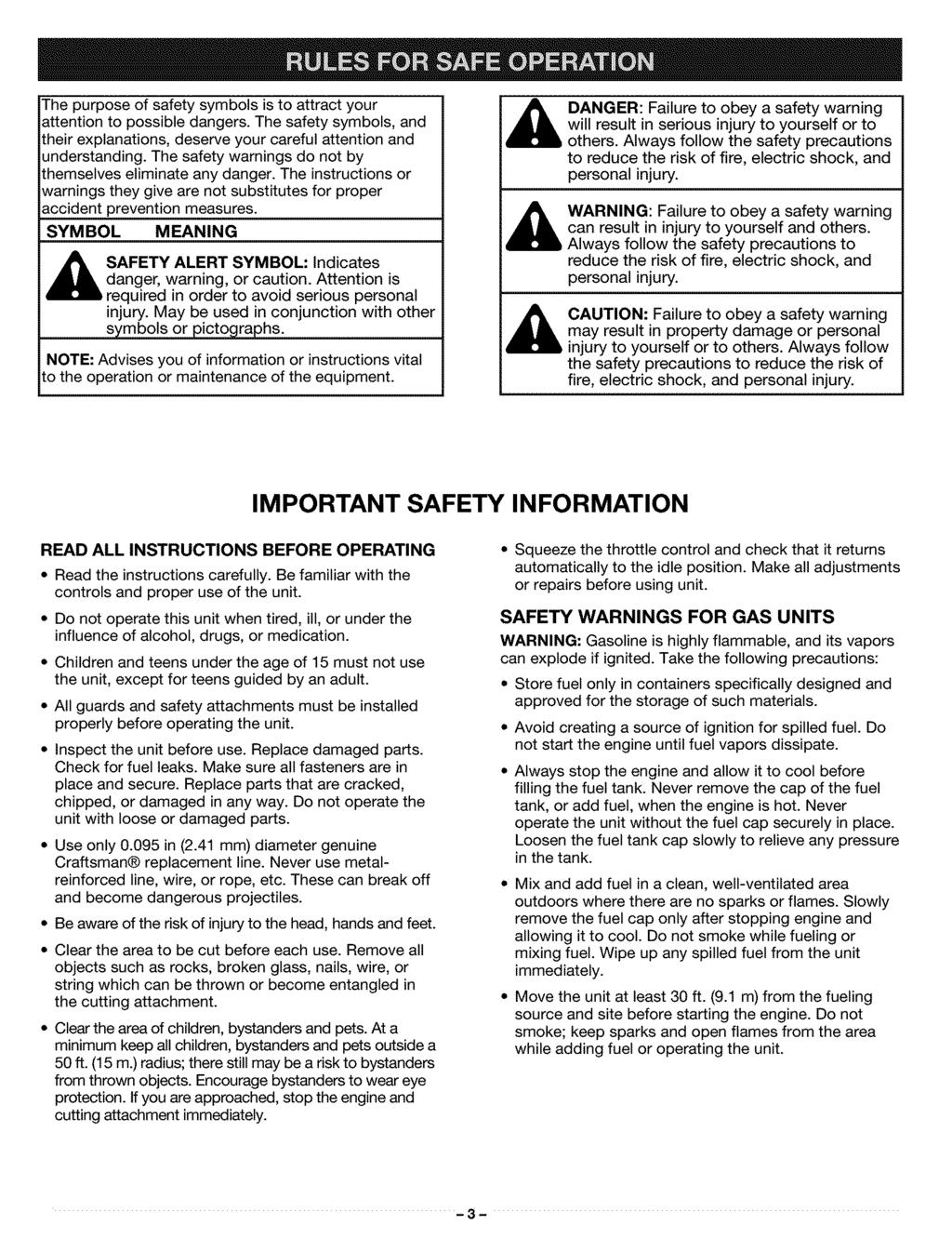 The purpose of safety symbols is to attract your attention to possible dangers. The safety symbols, and their explanations, deserve your careful attention and understanding.