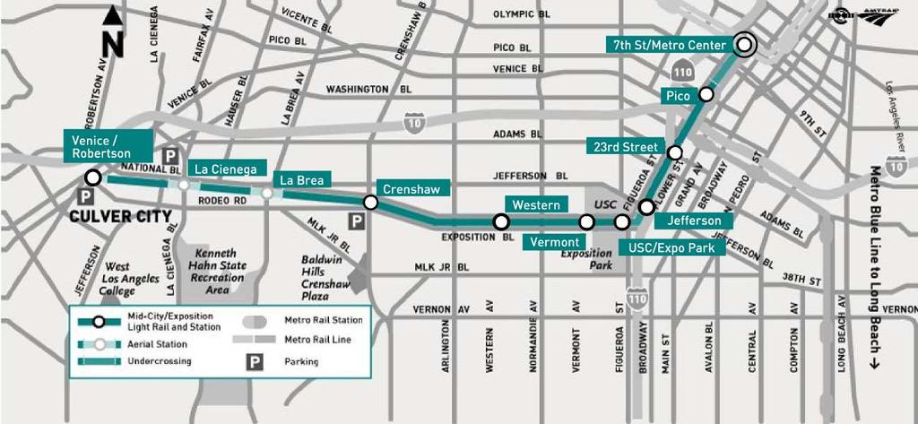 Figure 2.35. Exposition LRT Line Overview Source: Metro 2.4.4.2. Metro Crenshaw Transit Corridor Metro is preparing an AA and Draft EIS / EIR for the Crenshaw Transit Corridor a ten mile north-south span from Wilshire Boulevard to Imperial Highway.