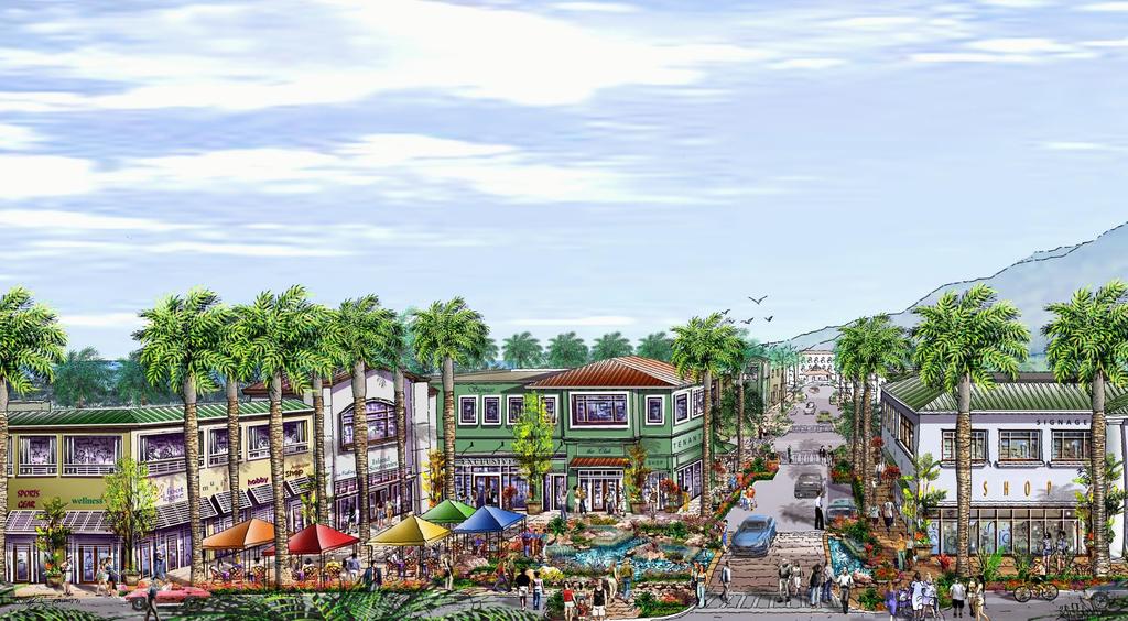 Enlarged view of Town Square towards Hotel A Pedestrian Friendly mixed use village located at the gateway to the highly